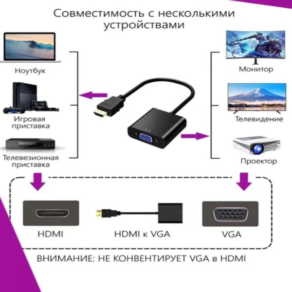 Переходник HDMI-VGA, Адаптер Hdmi Vga, Кабель Hdmi Vga AUX